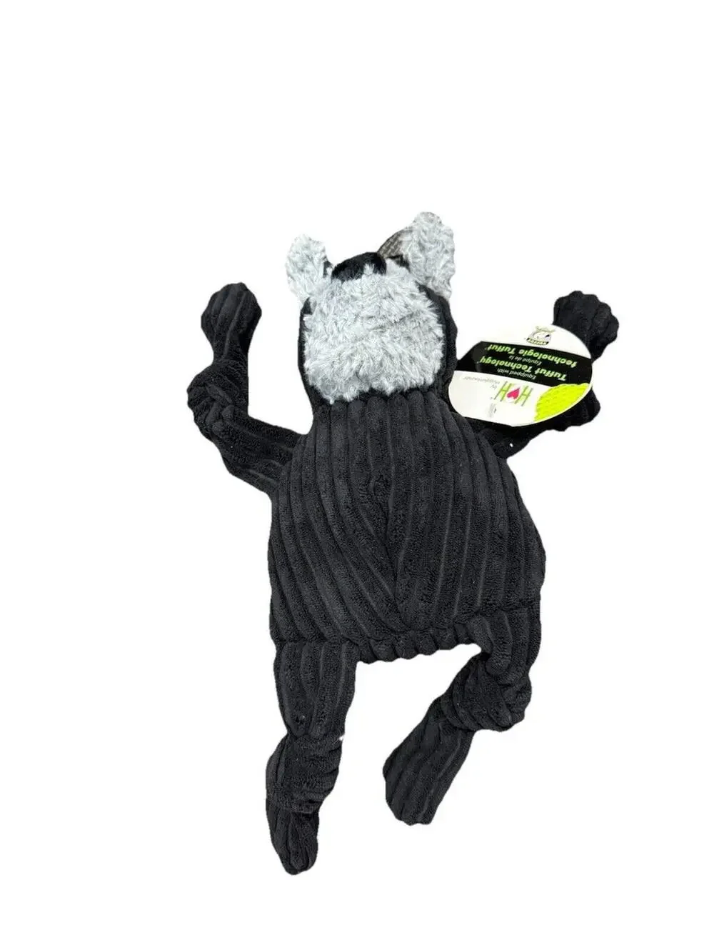 (RGB3) HuggleHounds Tuffut Technology Plush Dog Toy Black Raccoon Bear Rope Limb